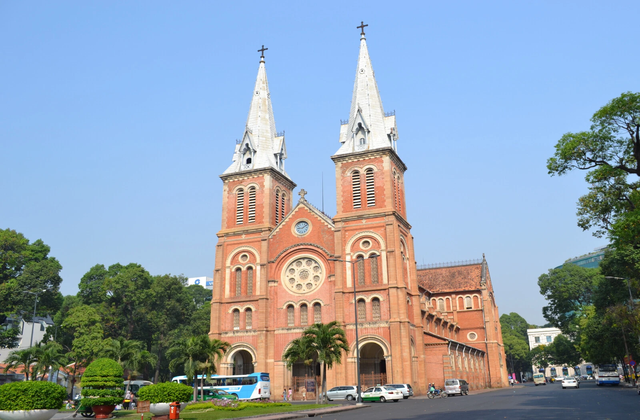 Notre Dame Cathedral and central Ho Chi Minh City landmark visited on full-day guided city tour with cultural highlights