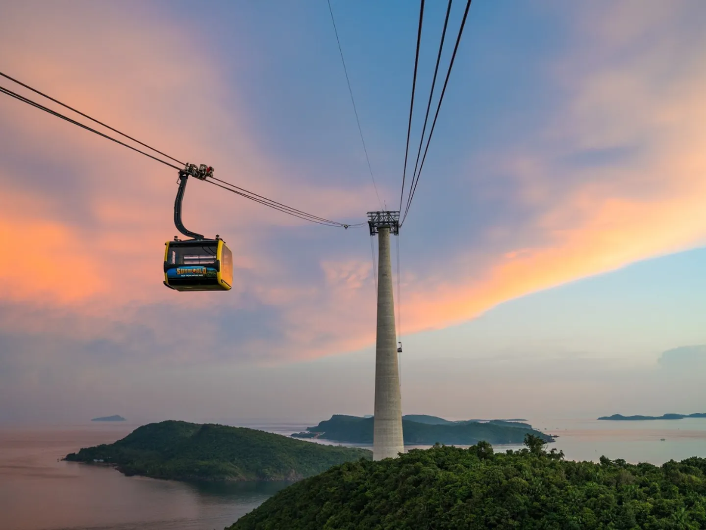 Aerial cable car over the sea and islands at Phu Quoc during 3 islands discovery tour
