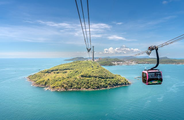  A cable car descending on an island in Phu Quoc archipelago-a popular holiday destination in Vietnam 