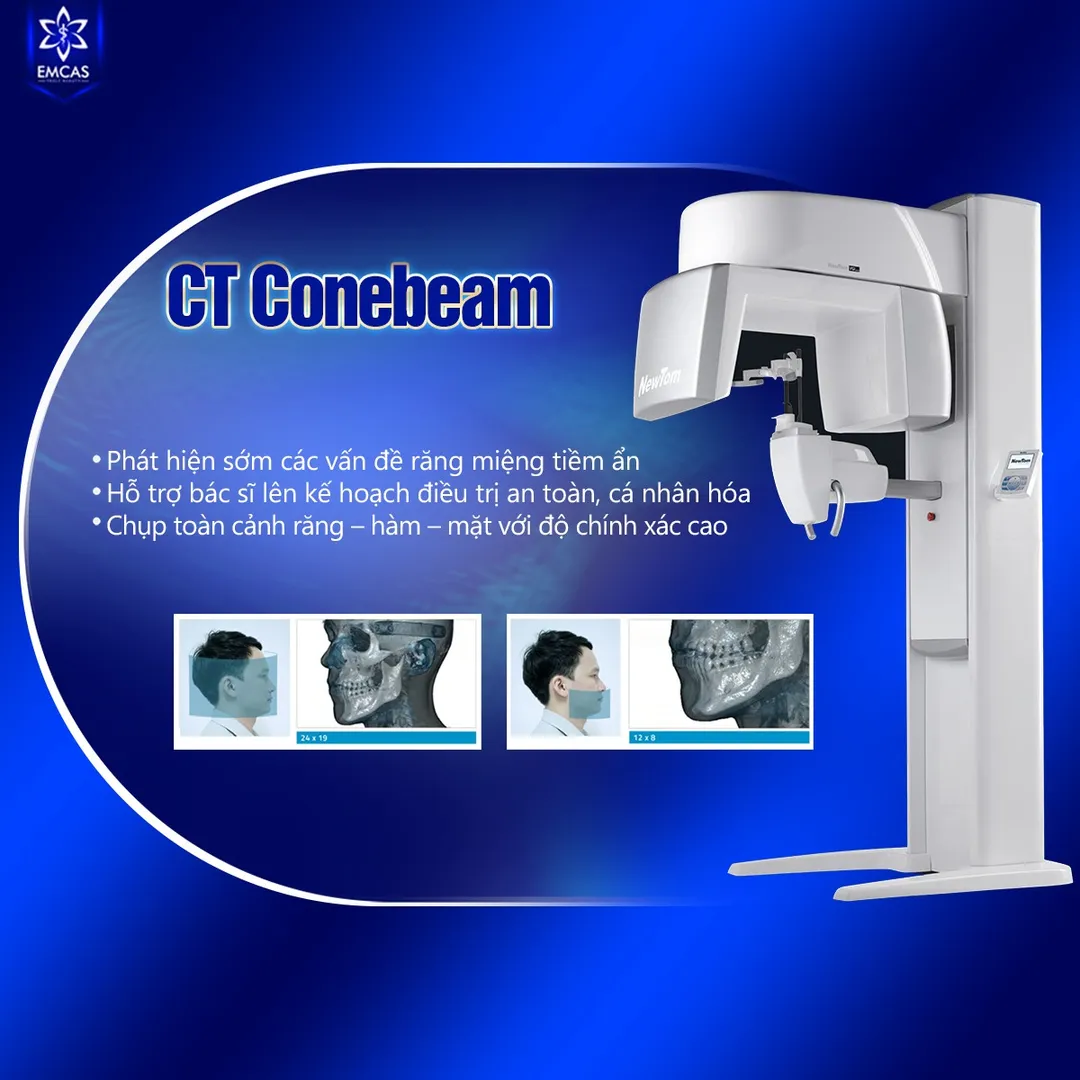 Image of a Cone Beam machine creating a 3D scan of a patient's face and jaw for cosmetic and dental surgery at EMCAS Cosmetic Surgery Hospital in Vietnam