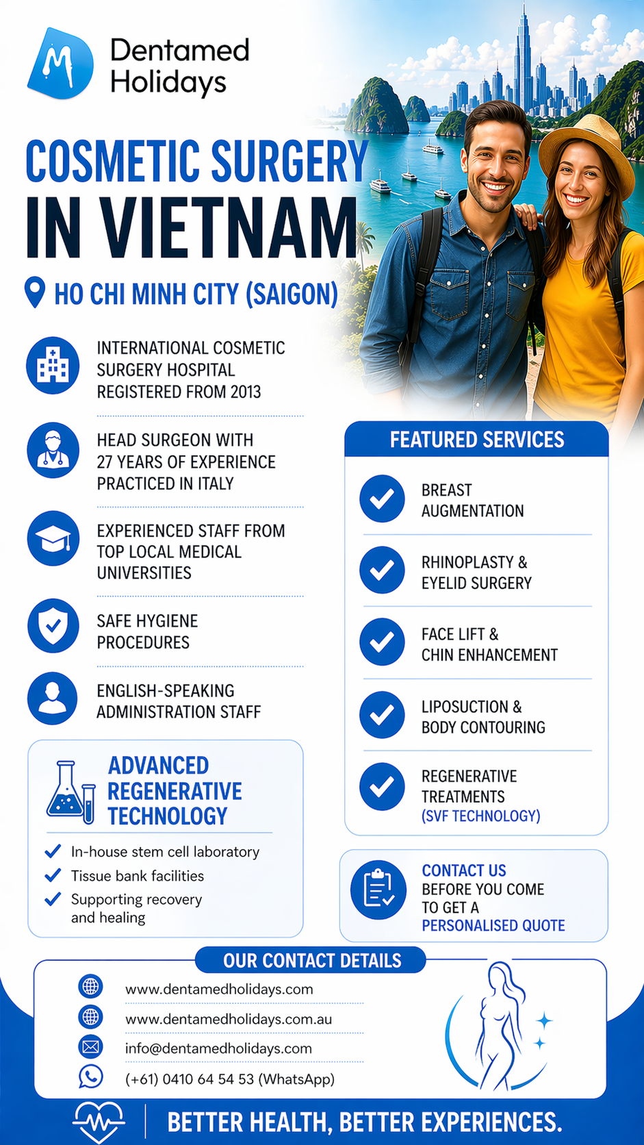 Cosmetic surgery in Vietnam with DentaMed Holidays, including breast augmentation, rhinoplasty, facelift and liposuction services