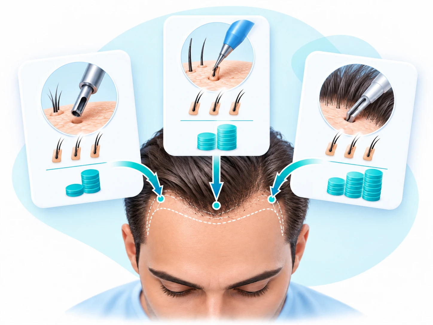 FUE hair transplant Vietnam treatment techniques showing how different methods can affect the final price